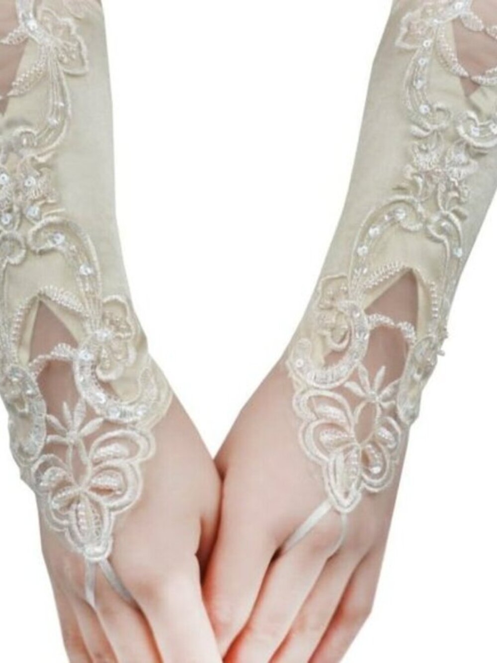 Fingerless Satin 1920s Gloves Women Banquet Party Elegant Lace Embroidered Brida